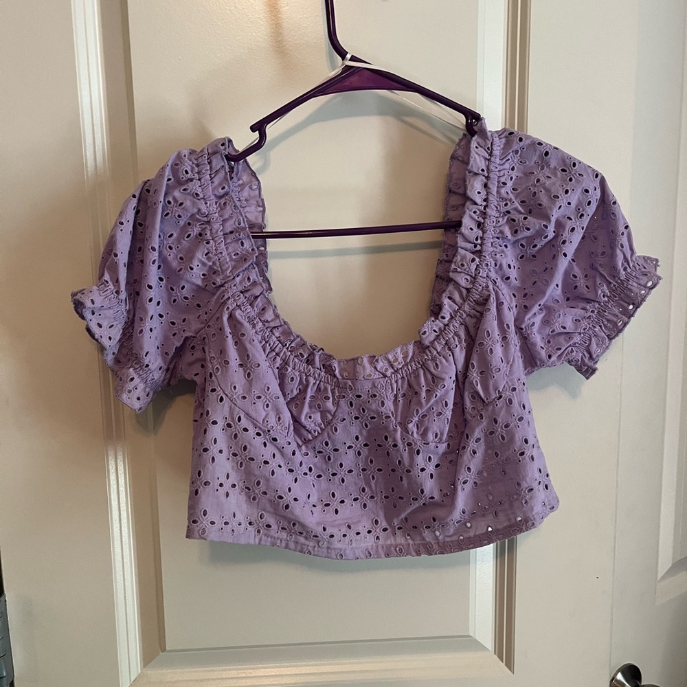 Love Tree Lilac Eyelet Puff Sleeve Blouse